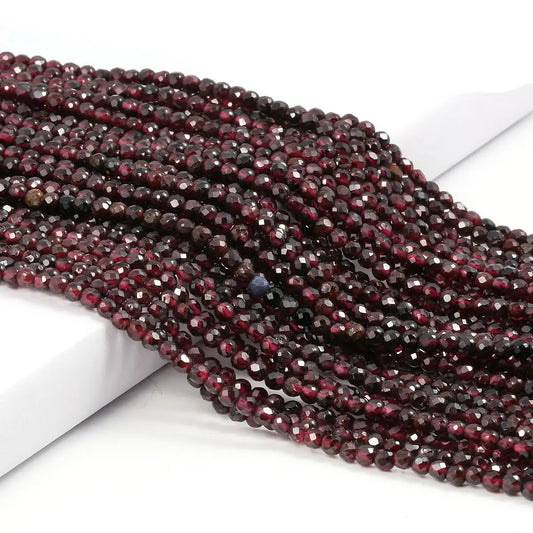 2 3mm Natural Faceted Red Garnet Stone Beads